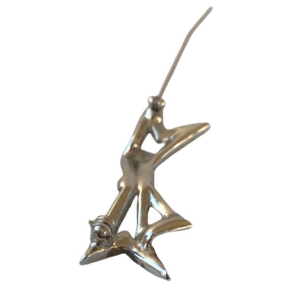 Vintage Silver Clear Rhinestone Groovy Bow Brooch - Picture 6 of 6